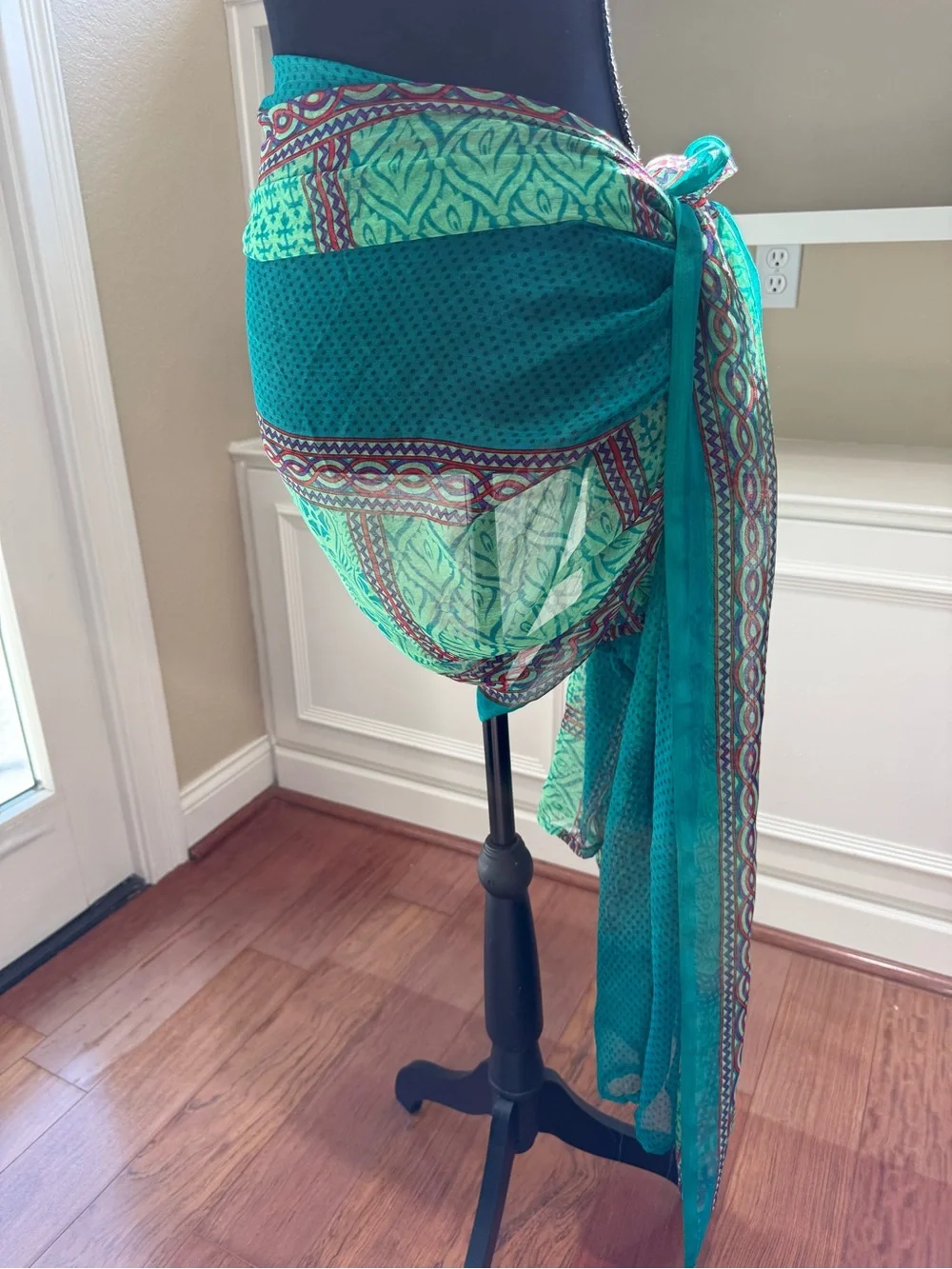 HUGE Scarf 3 X 7 Ft Lightweight Green Teal Patterned Scarf - Women Accessories